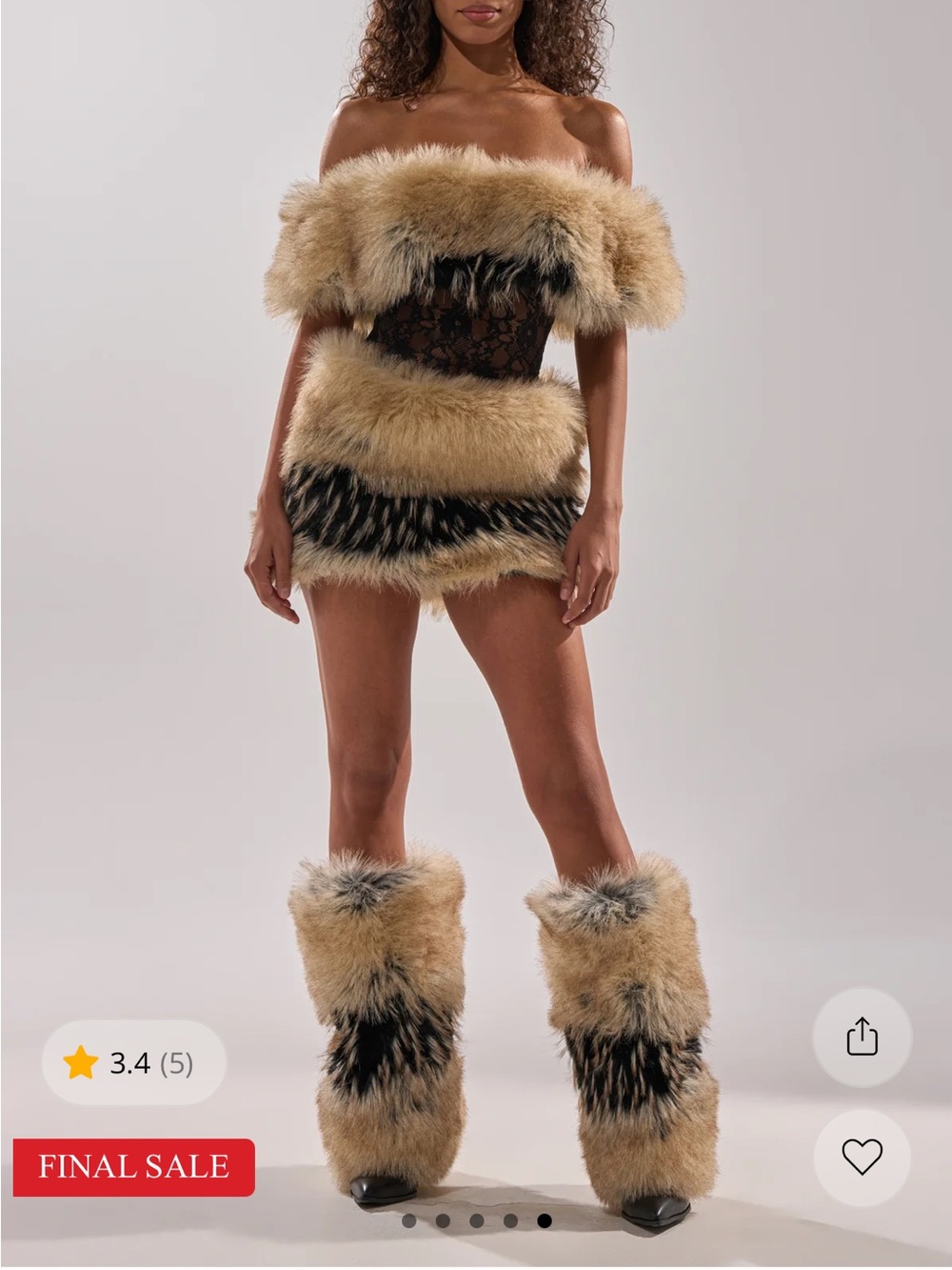 AKIRA Tan & Black Faux Fur Lace Mini Dress - Picture 14 of 16